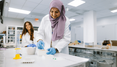 Two students in pharmacy lab