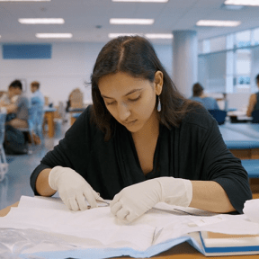 Marissa Barria practicing sutures in a classroom at Midwestern University.