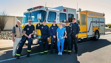 Glendale fire department and student.