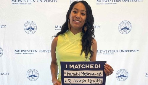 Ashley Jackson showing her match sign for St. Joseph Health, Syracuse N.Y.