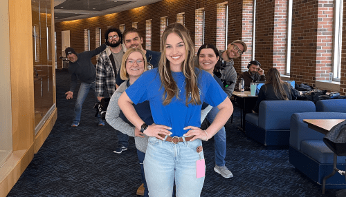 Tiffany Thompson stands with other students and crew members at Midwestern University.