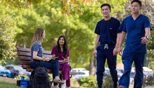 Students outdoors on campus