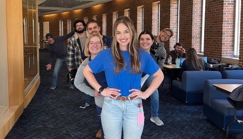 Tiffany Thompson stands with other students and crew members at Midwestern University.