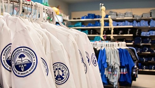 Bookstore with white coats and scrubs